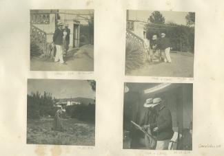 photographie de Théo Van Rysselberghe, s’essuyant les mains, et Henri-Edmond Cross, devant la villa louée par les Van Rysselberghe à Cavalière, la "petite maison du tennis", printemps 1905