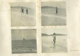 photographie de Théo Van Rysselberghe et sa fille Élisabeth Van Rysselberghe, tous deux en maillot de bain, sortant de la mer, printemps 1905