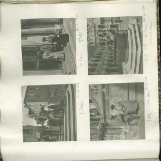photographie montrant, de gauche à droite, de dos, Maria Van Rysselberghe, Madeleine Maus, et se retournant, Octave Maus et Élisabeth Van Rysselberghe, sur le pont Sant'Antonin, mai 1909
