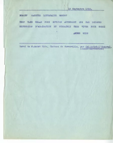 03-55-d A Gide à S Romoff 16 sept 1932