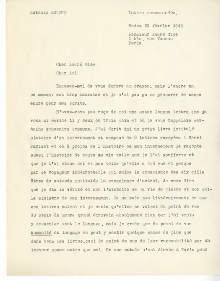 04-08-h A Artaud à A Gide 22 février 1946 p1