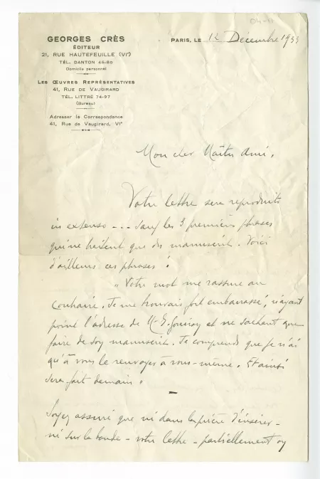 04-11-b G Crès à A Gide 12 déc 1933 recto