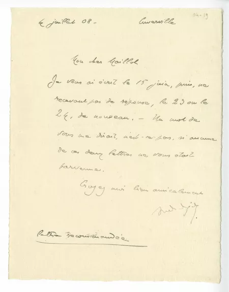 04-19-a A Gide à A Maillol 04 juil 1908