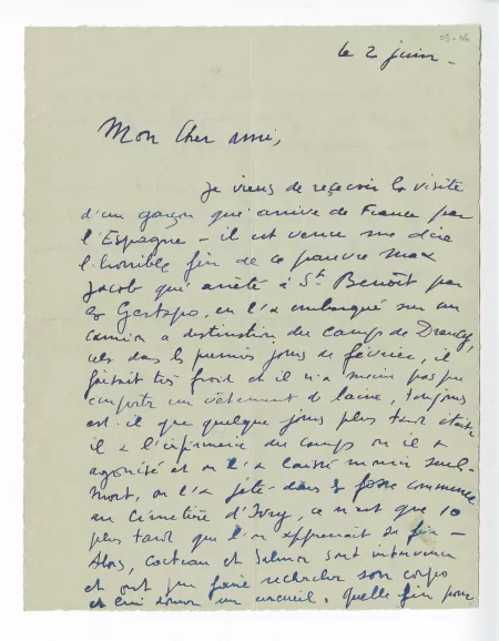 05-06-a J Denoël à A Gide 02 juin 1944 recto