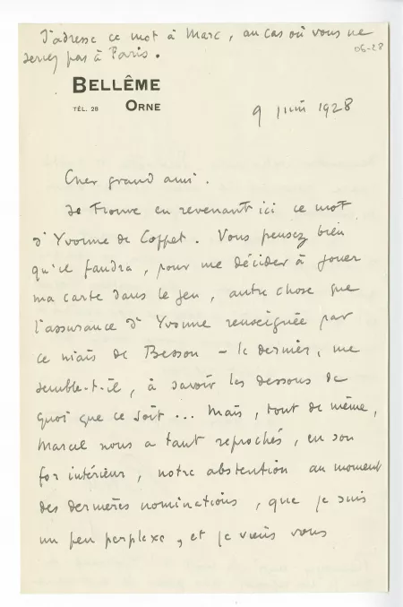 06-28-a R Martin du Gard à A Gide 09 juin 1928 recto