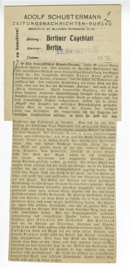 06-58-b Roi Candaule Berliner Tageblatt 29 janv 1906