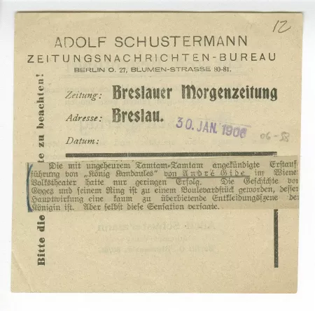 06-58-b Roi Candaule Breslauer Morgenzeitung 30 janv 1906