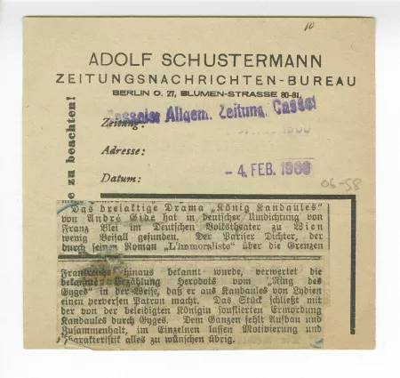 06-58-b Roi Candaule Kasselsche Allgemeine Zeitung 04 fév 1906