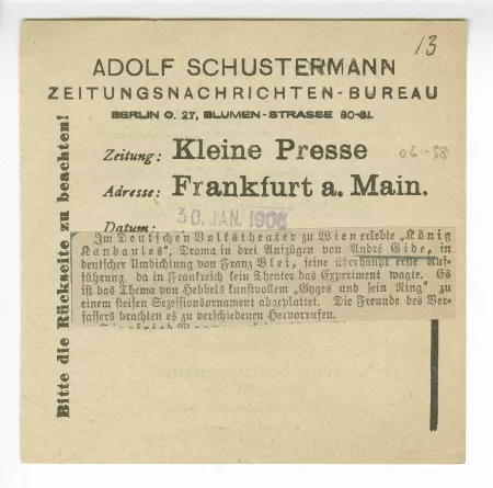 06-58-b Roi Candaule Kleine Presse Frankfurt 30 janv 1906