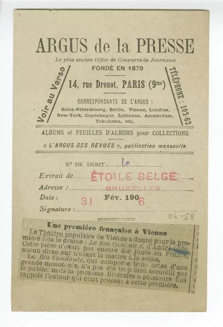06-58-b Roi Candaule L'Etoile Belge Bruxelles 31 janv 1906