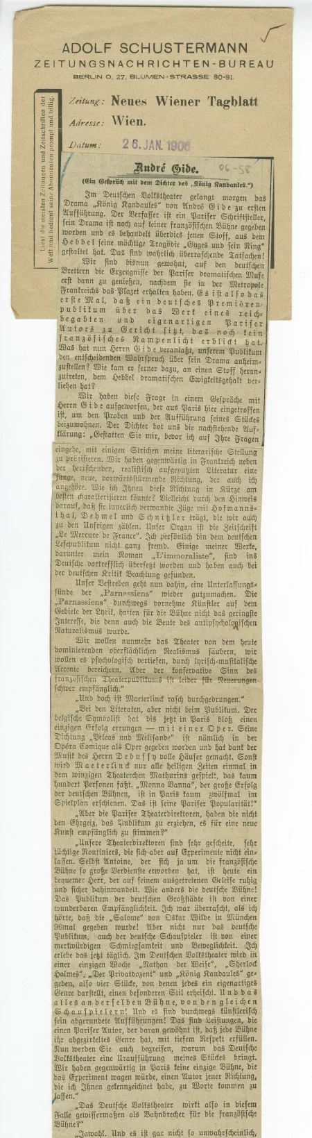 06-58-b Roi Candaule Neues Wiener Tagblatt 26 janv 1906 part 1