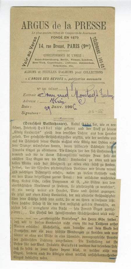 06-58-b Roi Candaule Sonn und Montags Zeitung Wien 29 janv 1906