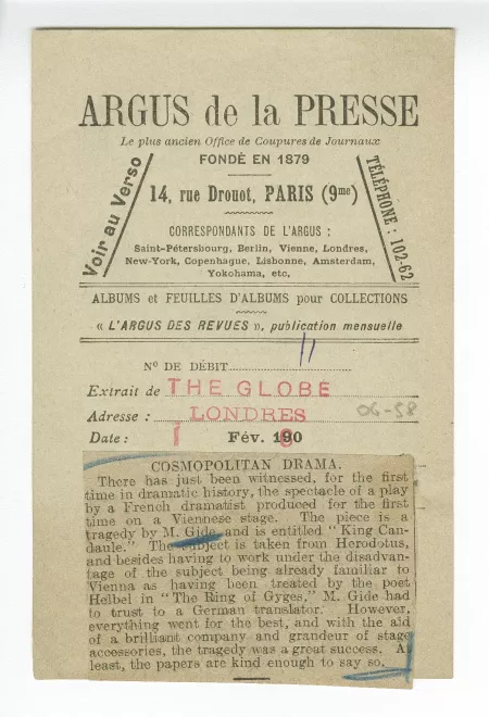 06-58-b Roi Candaule The Globe London 01 fév 1906