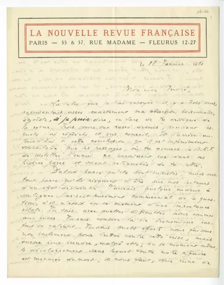 06-66-b J Rivière à A Gide 18 janv 1921 p1 recto