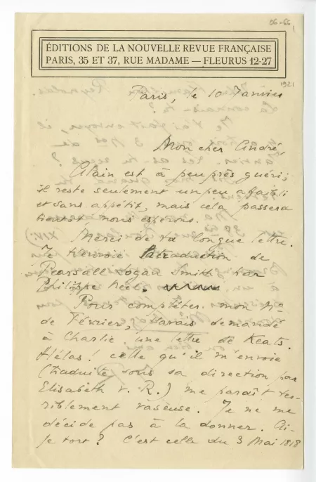 06-66-f J Rivière à A Gide 10 janv 1921 p1 recto