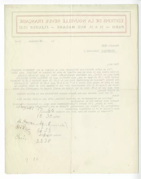 06-68-b G Gallimard à A Gide 10 oct 1921 verso