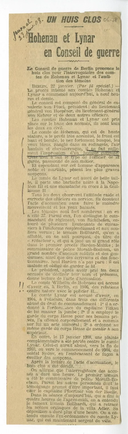 06-78-b article sur Hohenau & Lynar 23 janv 1908