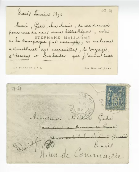 07-21-b S Mallarmé à A Gide 06 janv 1897 avec enveloppe recto