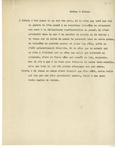 07-33-b A Gide Oedipe à Colone dans Thésée fragment 1946 dactylo