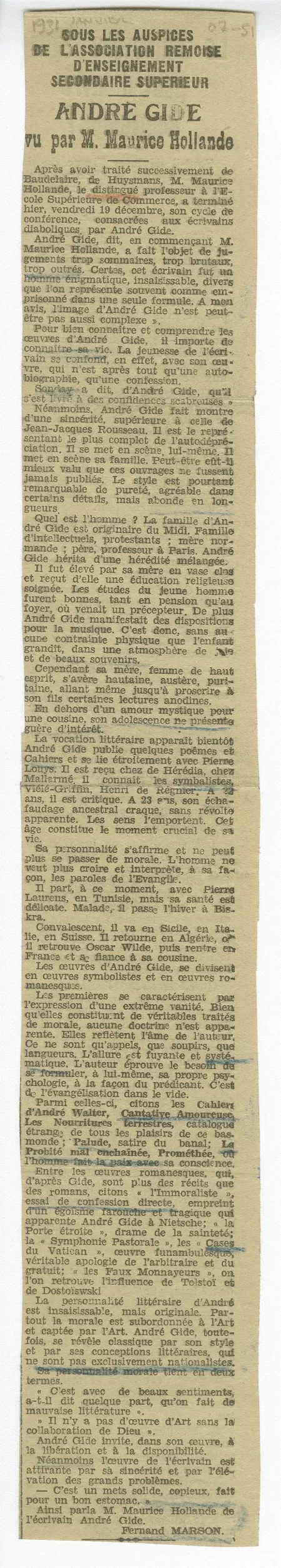 07-51-b F Marson A Gide vu par M Hollande janv 1931