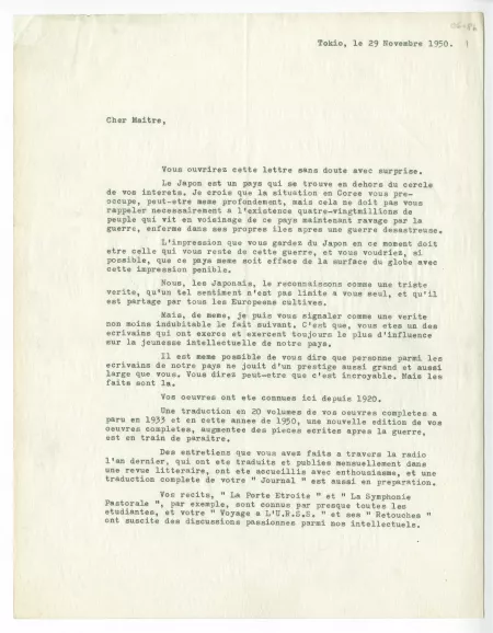 07-86-a M Nakamura à A Gide 29 nov 1950 p1
