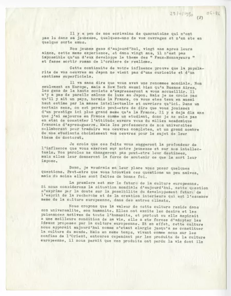 07-86-a M Nakamura à A Gide 29 nov 1950 p2