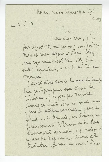 17-09-u L Fabulet à A Gide 03 juin 1913 recto