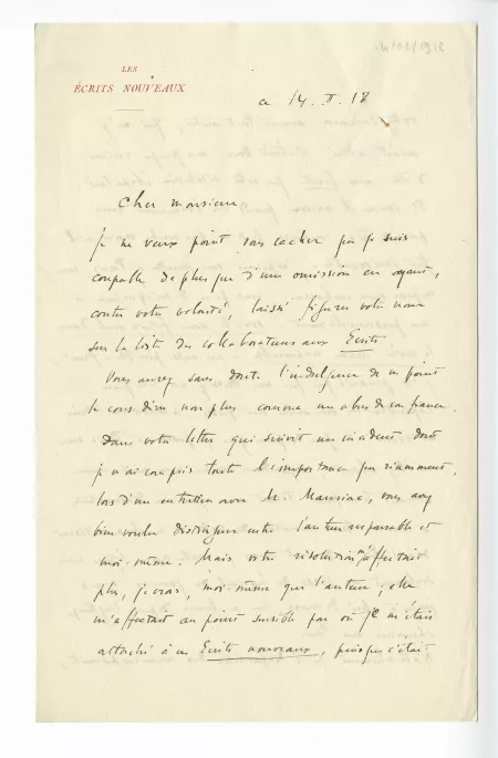 22-04-f P Budry à A Gide 14 fév 1918 p1 recto