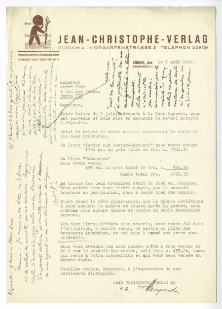 22-04-g H Burgunder à A Gide 03 août 1945