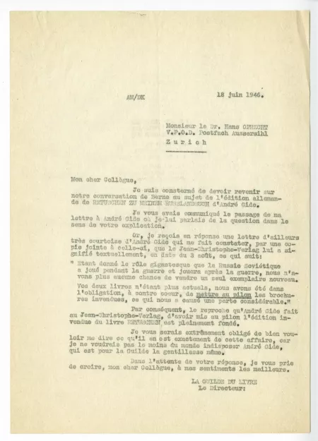 22-04-n A Mermoud à H Oprecht 18 juin 1946
