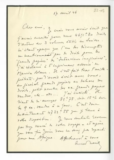 22-05-h A Naville à A Gide 17 avril 1946