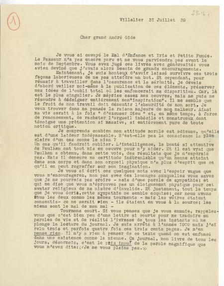 23-16-a J Bousquet à A Gide 31 juil 1939 p1