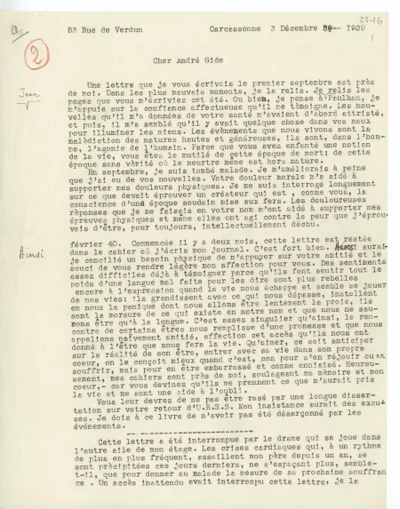23-16-b J Bousquet à A Gide 03 déc 1939 p1