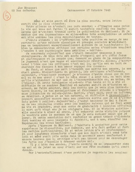 23-16-e J Bousquet à A Gide 27 oct 1945 p1