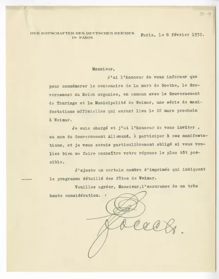 23-18-a L von Hoesch à A Gide 08 fév 1932