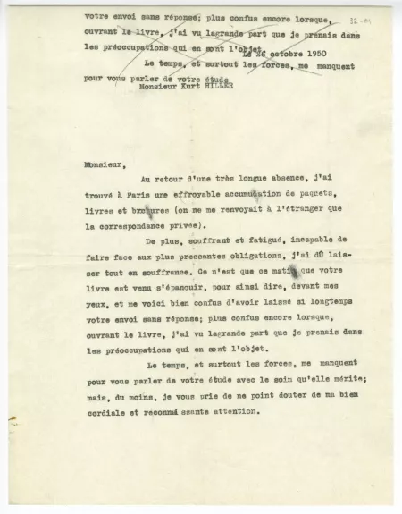 32-01-v AG à KH 26 oct 1950 dactylo