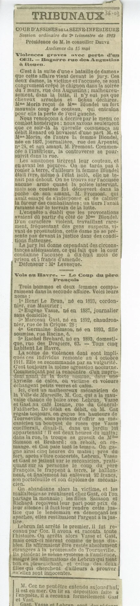 36-03 A Gide Cour Assises Journal de Rouen 16 mai 1912 partie 1
