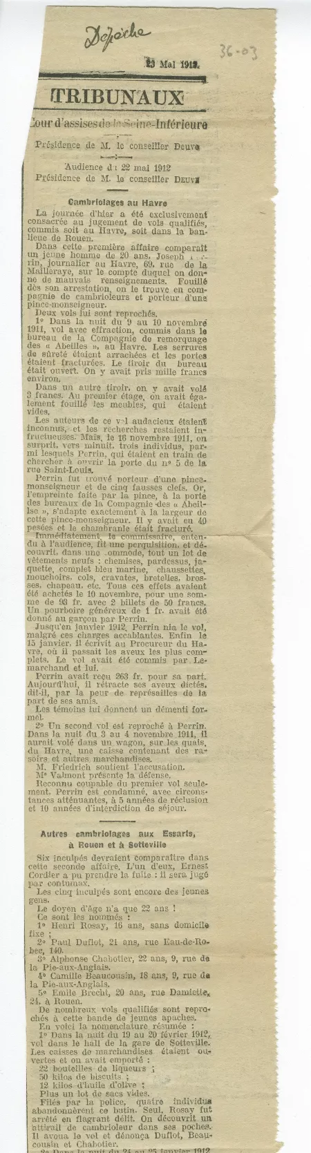 36-03 A Gide Cour Assises La Dépèche 23 mai 1912 partie 1 recto