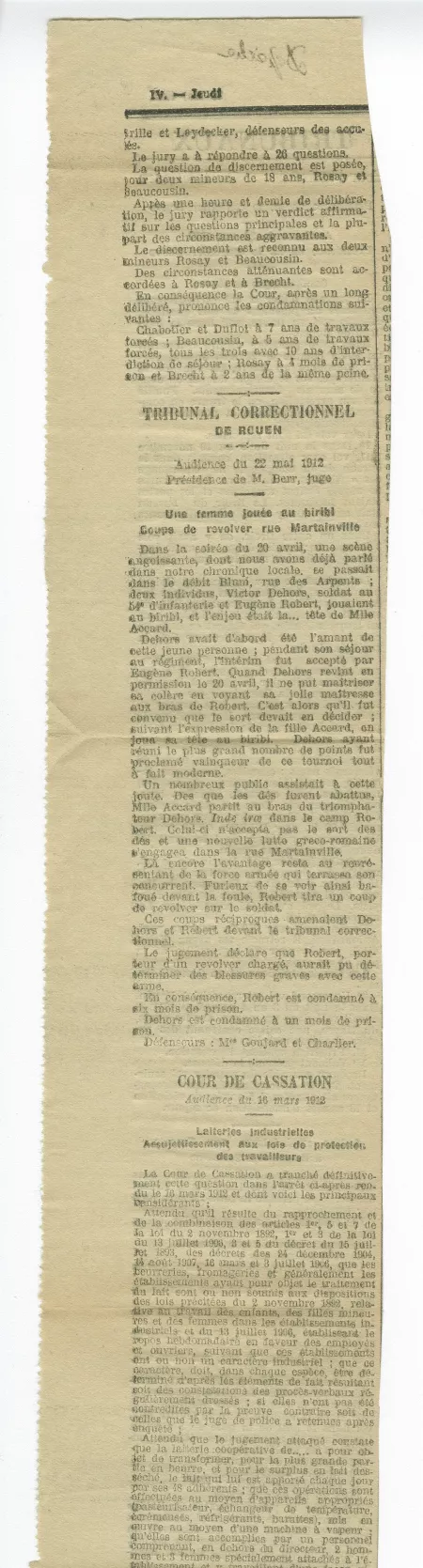 36-03 A Gide Cour Assises La Dépèche 23 mai 1912 partie 1 verso