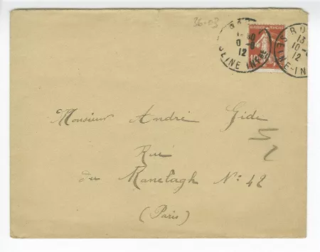 36-03 H Le Brun à A Gide 09 juin 1912 enveloppe recto