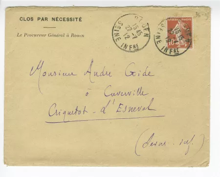 36-03 L Gensoul à A Gide 13 juillet 1912 enveloppe recto