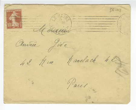 36-03 M Le Brun à A Gide 05 juin 1912 enveloppe recto