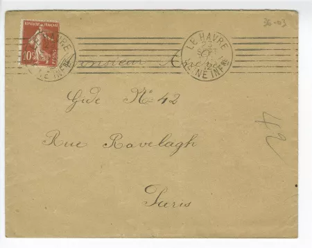 36-03 mère H Le Brun à A Gide 23 sept 1912 enveloppe recto
