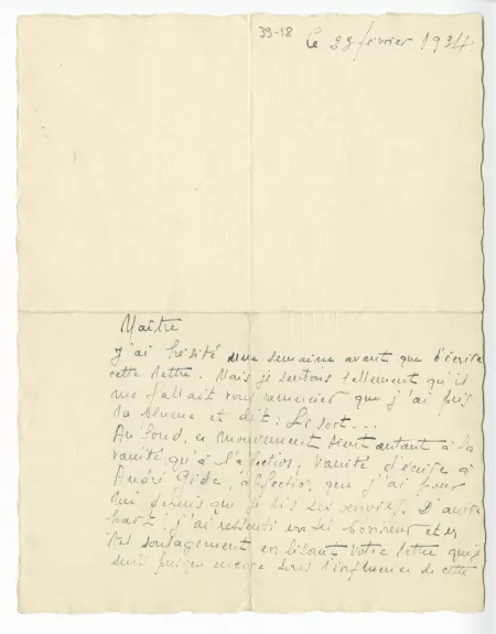 39-18-cc R Abdo à A Gide 23 fév 1934 recto