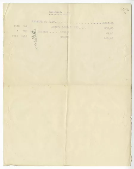 39-20-b liste tableaux à A Gide 1919 dactylo p3 recto