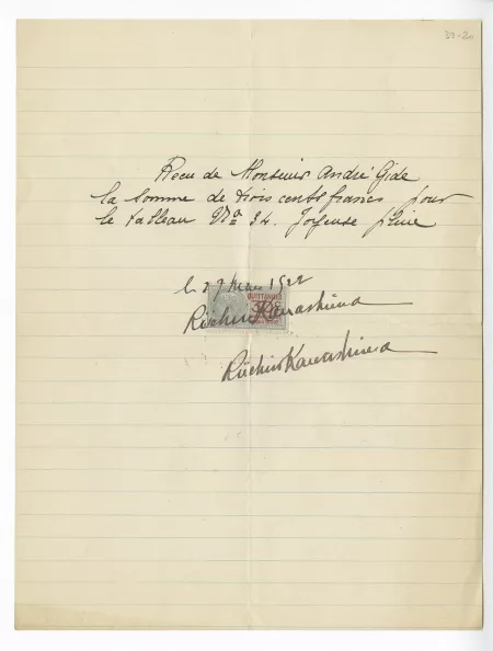 39-20-e R Kawashima à A Gide 27 mars 1922