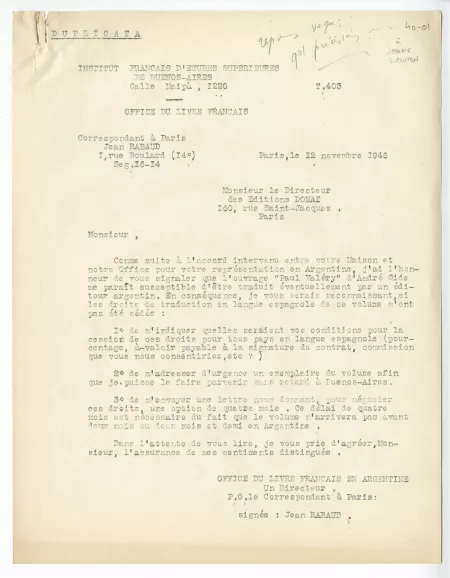40-01-m J Rabaud à J Loviton 12 nov 1946