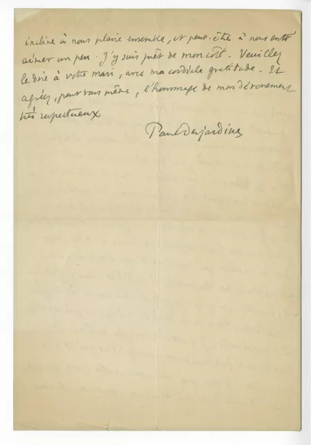 41-01-ah P Desjardins à M Van Rysselberghe 05 nov 1923 verso