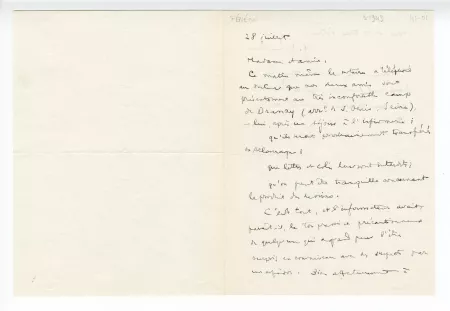 41-01-an F Fénéon à M Van Rysselberghe 28 juil 1943 recto