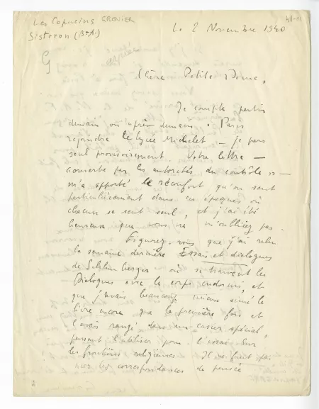41-01-ax J Grenier à M Van Rysselberghe 02 nov 1940 recto